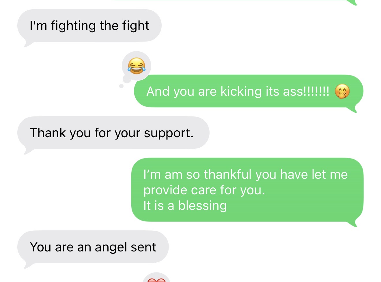 Patient feedback message expressing gratitude and encouragement