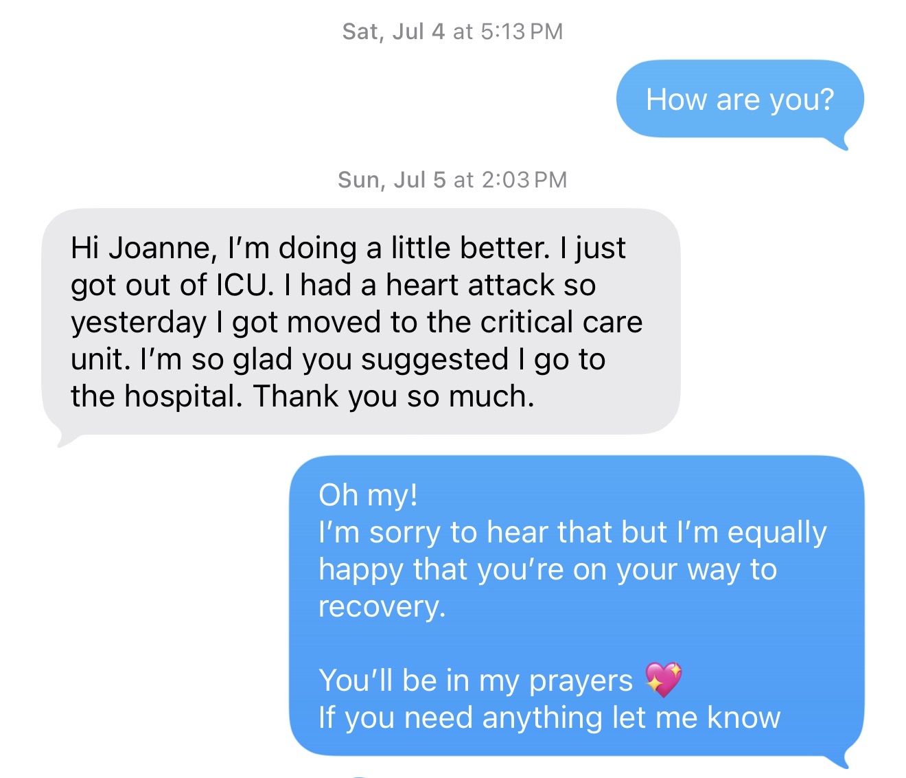 Patient feedback after hospital evaluation